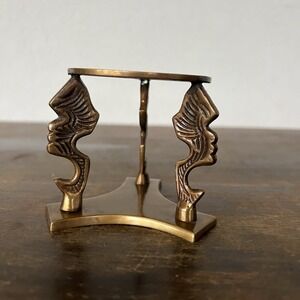 VTG Solid Brass Ornate Dragon Candle Sphere Egg Holder Footed Display Stand 3.5"